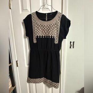 Madewell Black Dress with Cream Embroidery